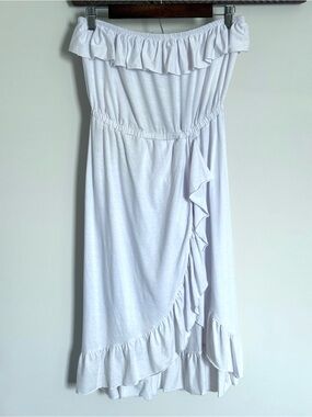 NWT Sun Beam White Strapless Ruffle Dress Swim Cover Medium